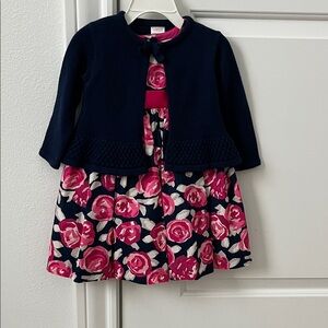 Gymboree Navy and Pink Floral Dress with Cardigan SZ 6-12 months Pre-owned